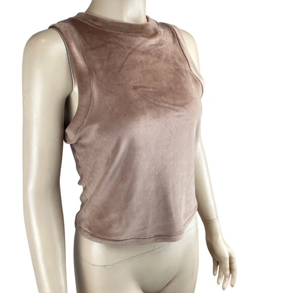 Skims Velour Tank Top Size Large Velvet Sleeveless Cropped Brown‎ Tan Stretch - Picture 5 of 7